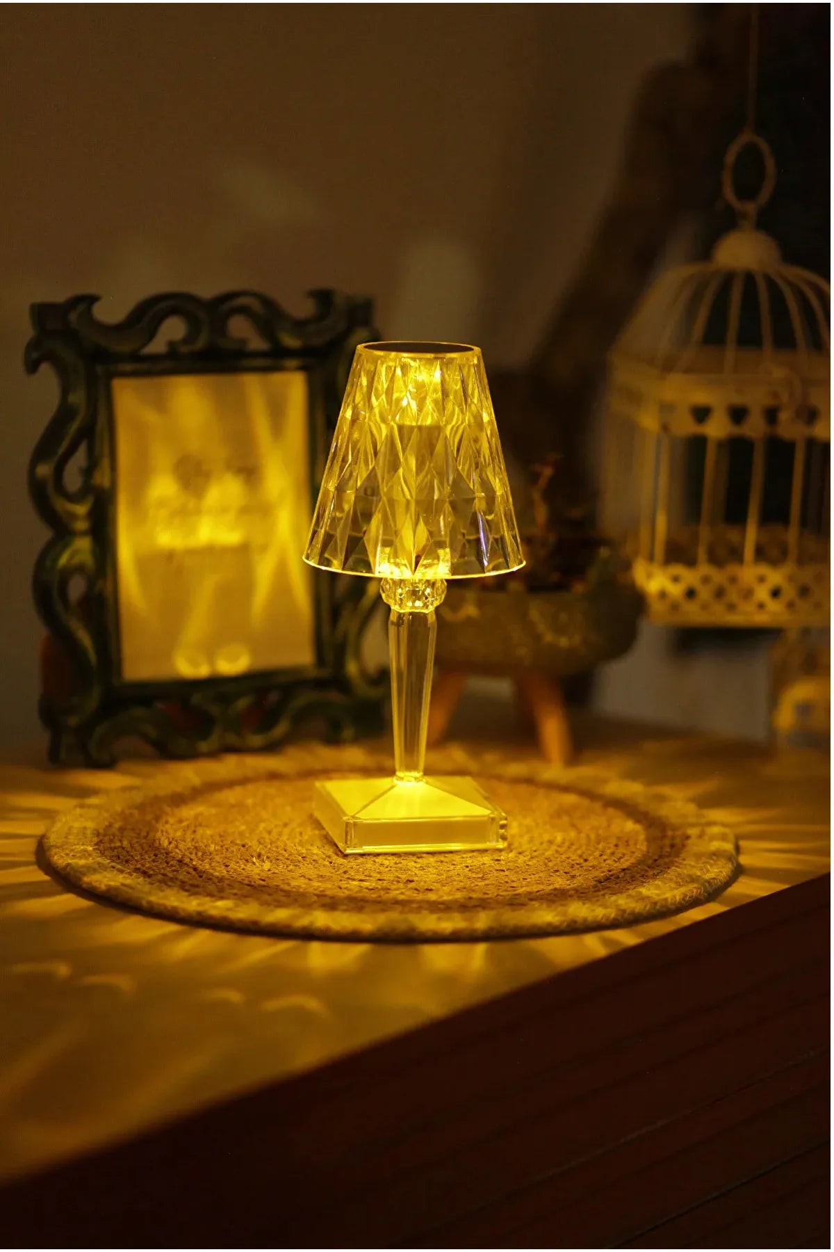 Kristal Şarjlı Abajur Masa Lambası